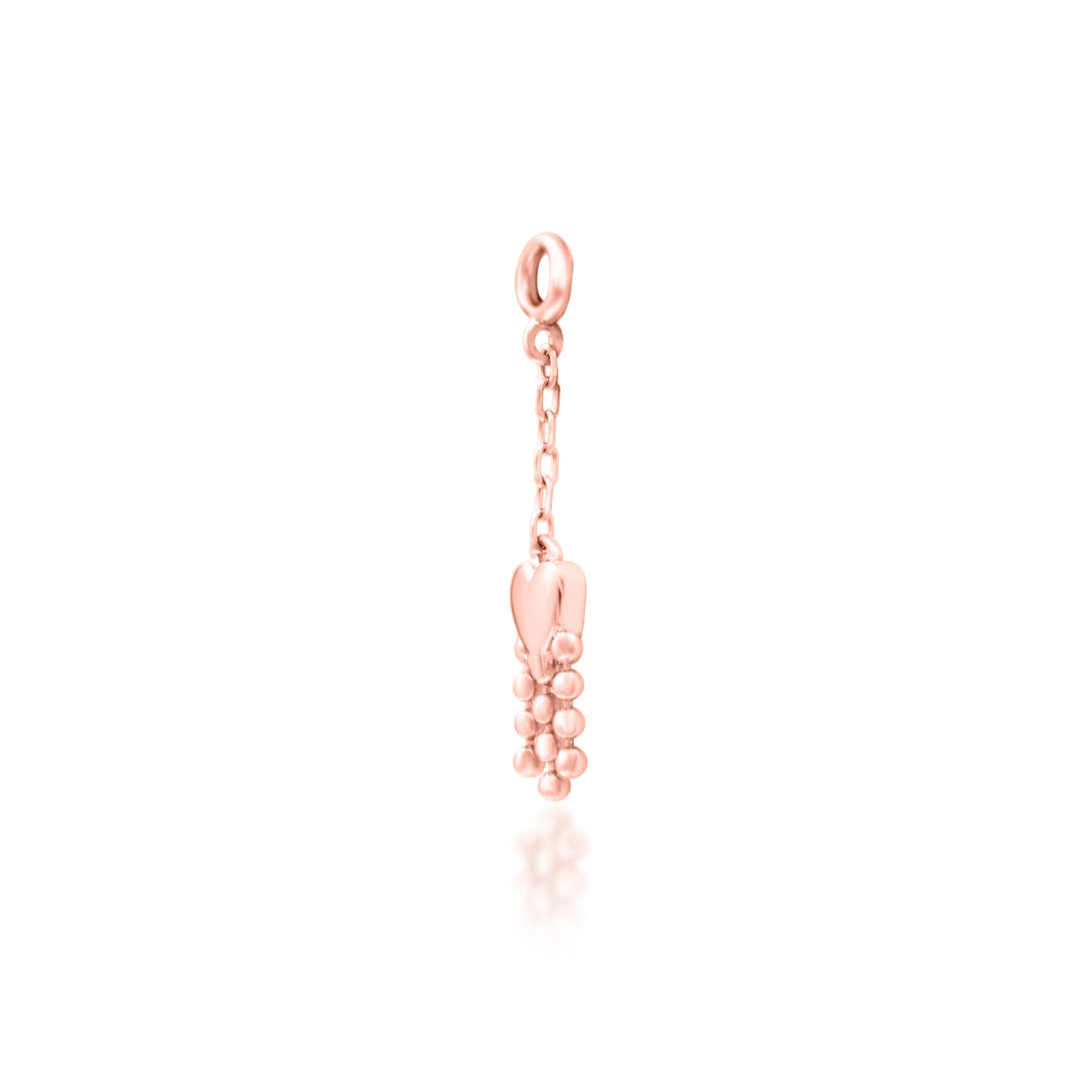 Junipurr Je T’aime solid 14k rose gold gemstone-free heart dangle threadless end, front view.
