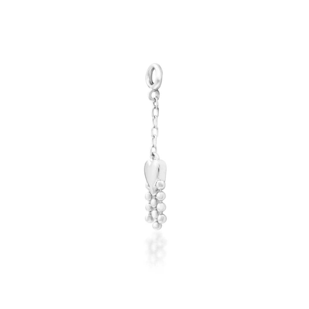 Junipurr Je T’aime solid 14k white gold heart dangle threadless end, angled view.