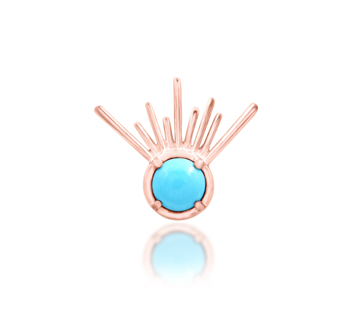 Junipurr Jimena solid 14k rose gold synthetic turquoise sunrise threadless end, front product view.