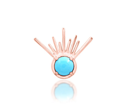 Junipurr Jimena solid 14k rose gold synthetic turquoise sunrise threadless end, front product view.