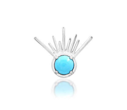 Junipurr Jimena solid 14k white gold synthetic turquoise sunrise threadless end, front product view.