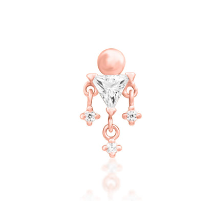 Junipurr Joanie solid 14k rose gold White CZ dangle threadless end, front view.