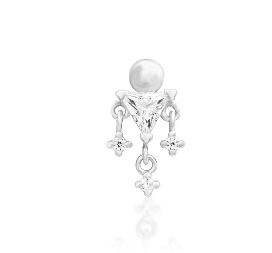 Junipurr Joanie solid 14k white gold White CZ dangle threadless end, front view.