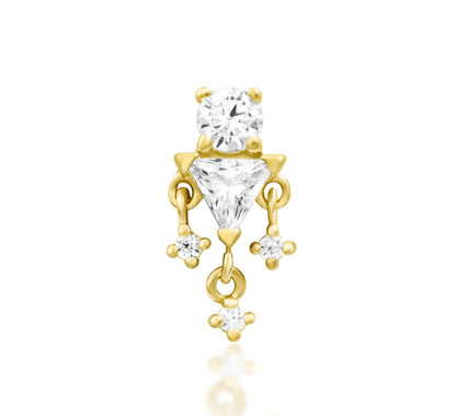 Junipurr Joanie solid 14k yellow gold White CZ dangle threadless end, front view.