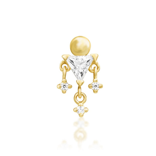 Junipurr Judy solid 14k yellow gold clustered White CZ threadless end, front view.