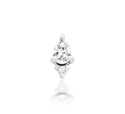 Junipurr Karma two-stone White CZ threadless decorative end in solid 14k gold, product view.