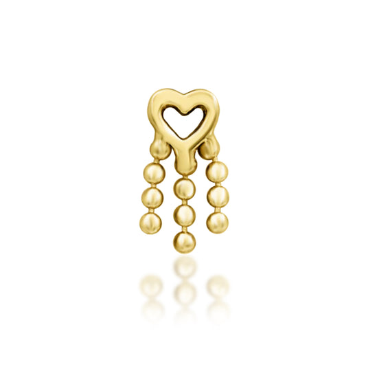 Junipurr Kindred solid 14k gold heart-chain threadless jewellery with bead accents, product view.