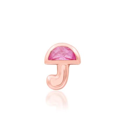 Front view of Junipurr Kinoko pink CZ mushroom threadless end in 14k rose gold.
