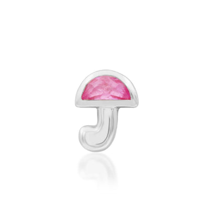 Front view of Junipurr Kinoko pink CZ mushroom threadless end in 14k white gold.
