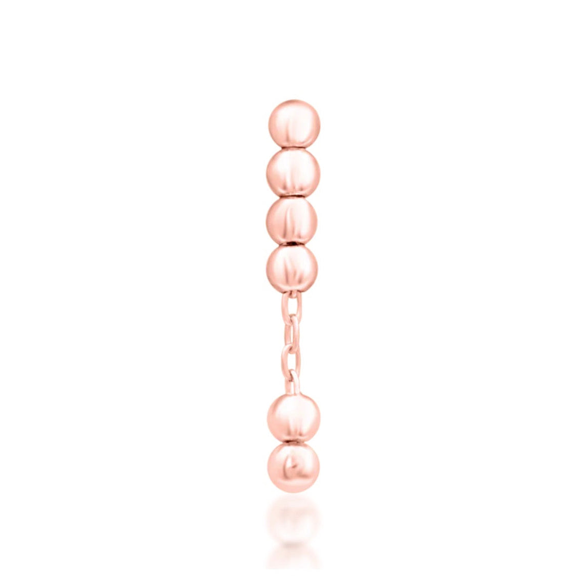 Front view of Junipurr Lennon chain threadless end in 14k rose gold featuring interconnected bead detailing.