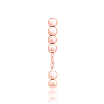 Front view of Junipurr Lennon chain threadless end in 14k rose gold featuring interconnected bead detailing.