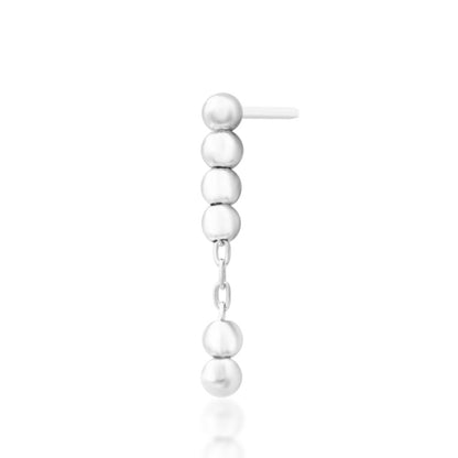 Angled view of Junipurr Lennon chain threadless end in 14k white gold featuring interconnected bead detailing.