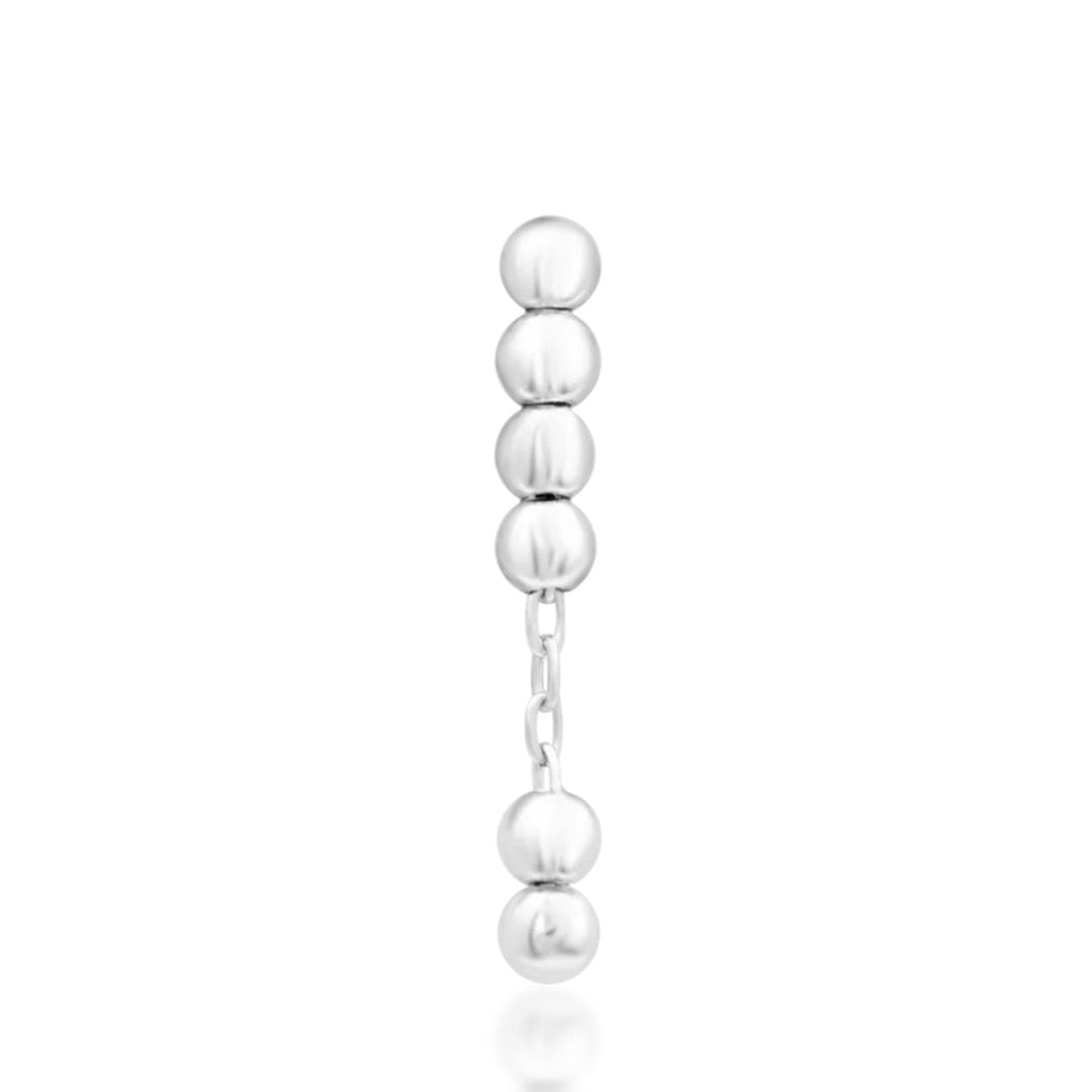Front view of Junipurr Lennon chain threadless end in 14k white gold featuring interconnected bead detailing.