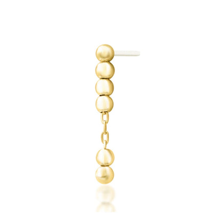 Angled view of Junipurr Lennon chain threadless end in 14k yellow gold featuring interconnected bead detailing.