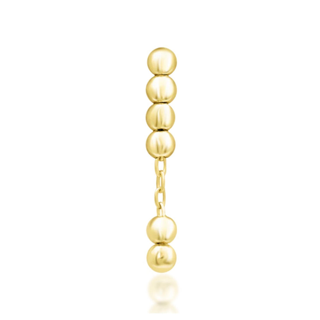 Front view of Junipurr Lennon chain threadless end in 14k yellow gold featuring interconnected bead detailing.