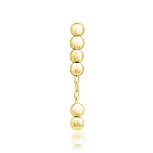 Front view of Junipurr Lennon chain threadless end in 14k yellow gold featuring interconnected bead detailing.