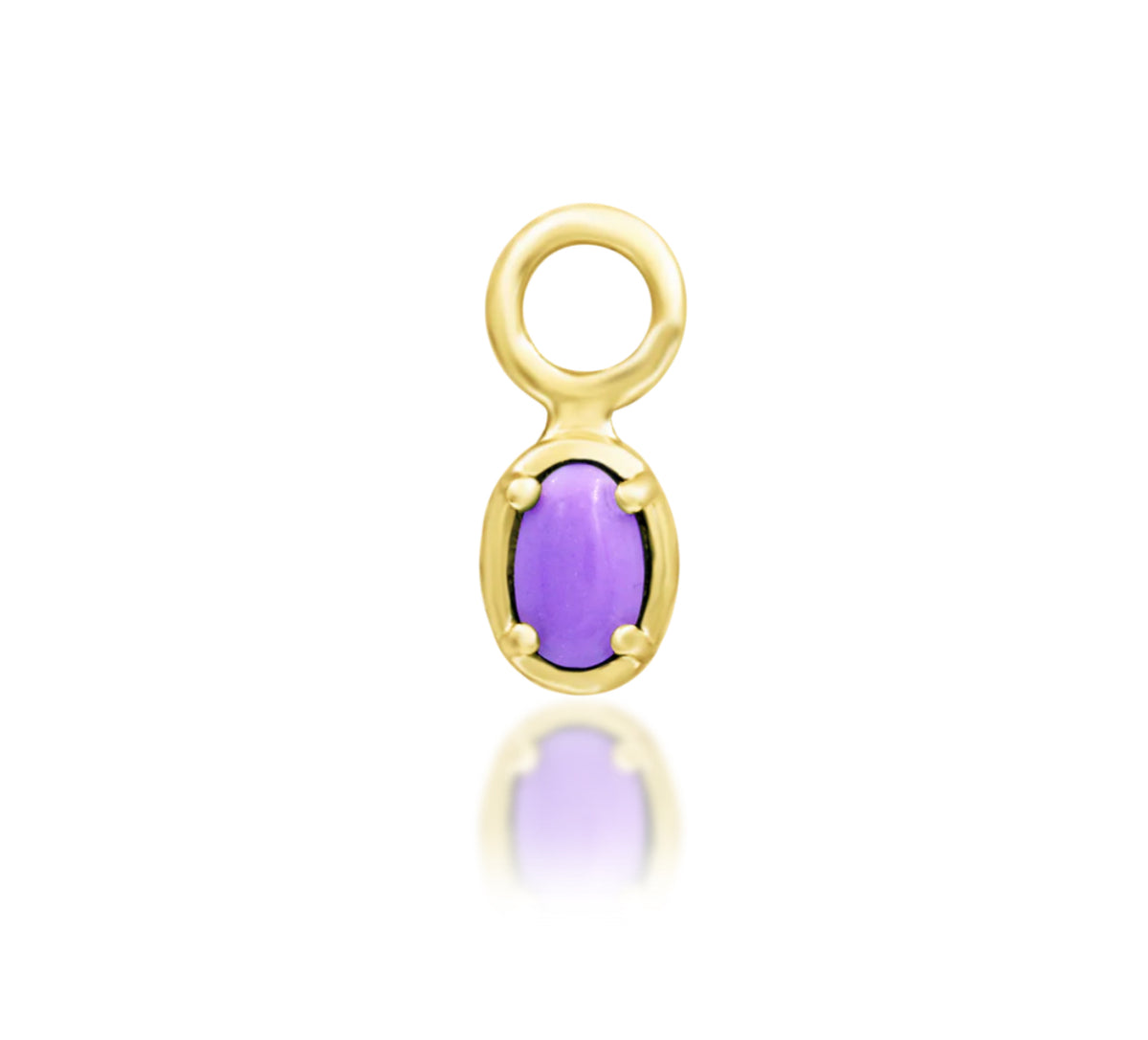 Junipurr Lennox solid 14k yellow gold charm with an oval purple turquoise gemstone, front product view.