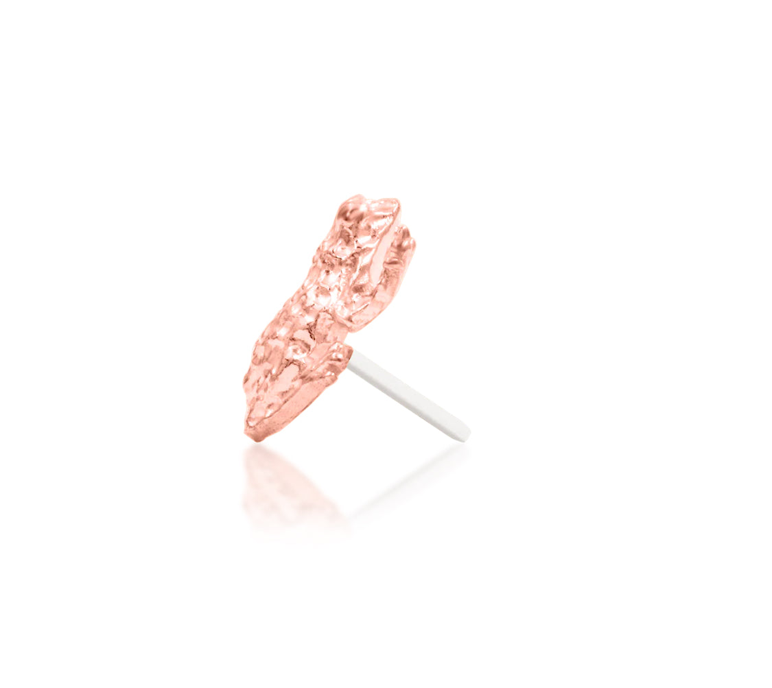 Junipurr Lord Hops solid 14k rose gold three-dimensional toad threadless end, side profile.