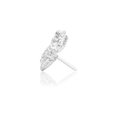 Junipurr Lord Hops solid 14k white gold three-dimensional toad threadless end, side profile.