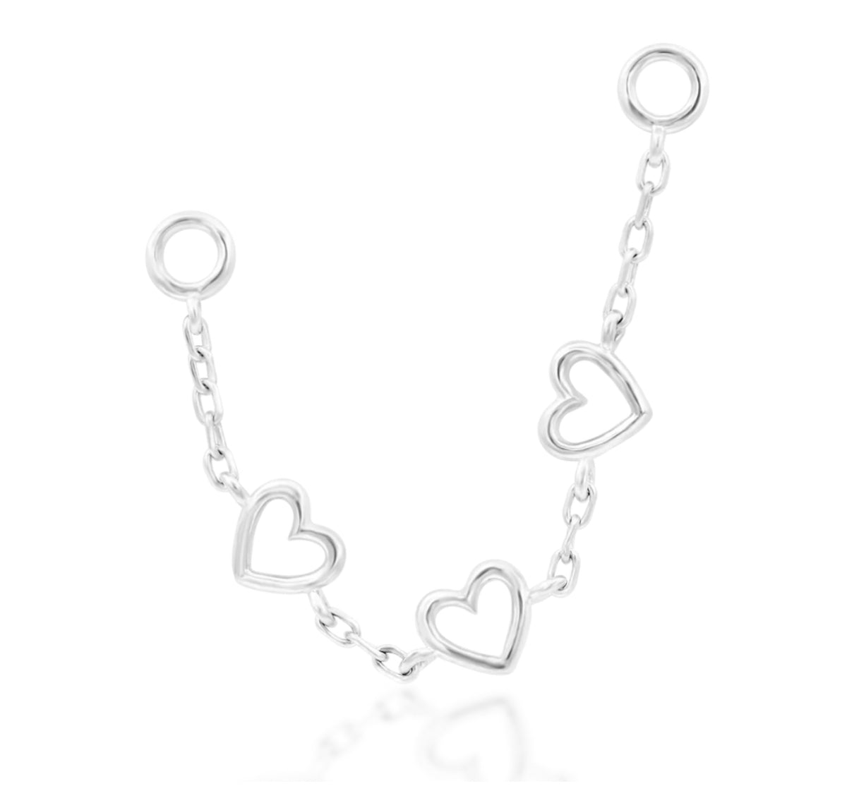 Junipurr Lots of Love solid 14k gold chain with three polished heart details.