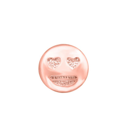 Junipurr Love @ First Sight solid 14k rose gold heart-eyes emoji threadless end, front view.
