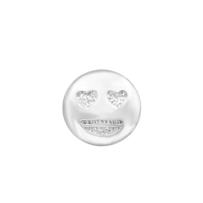 Junipurr Love @ First Sight solid 14k white gold heart-eyes emoji threadless end, front view.