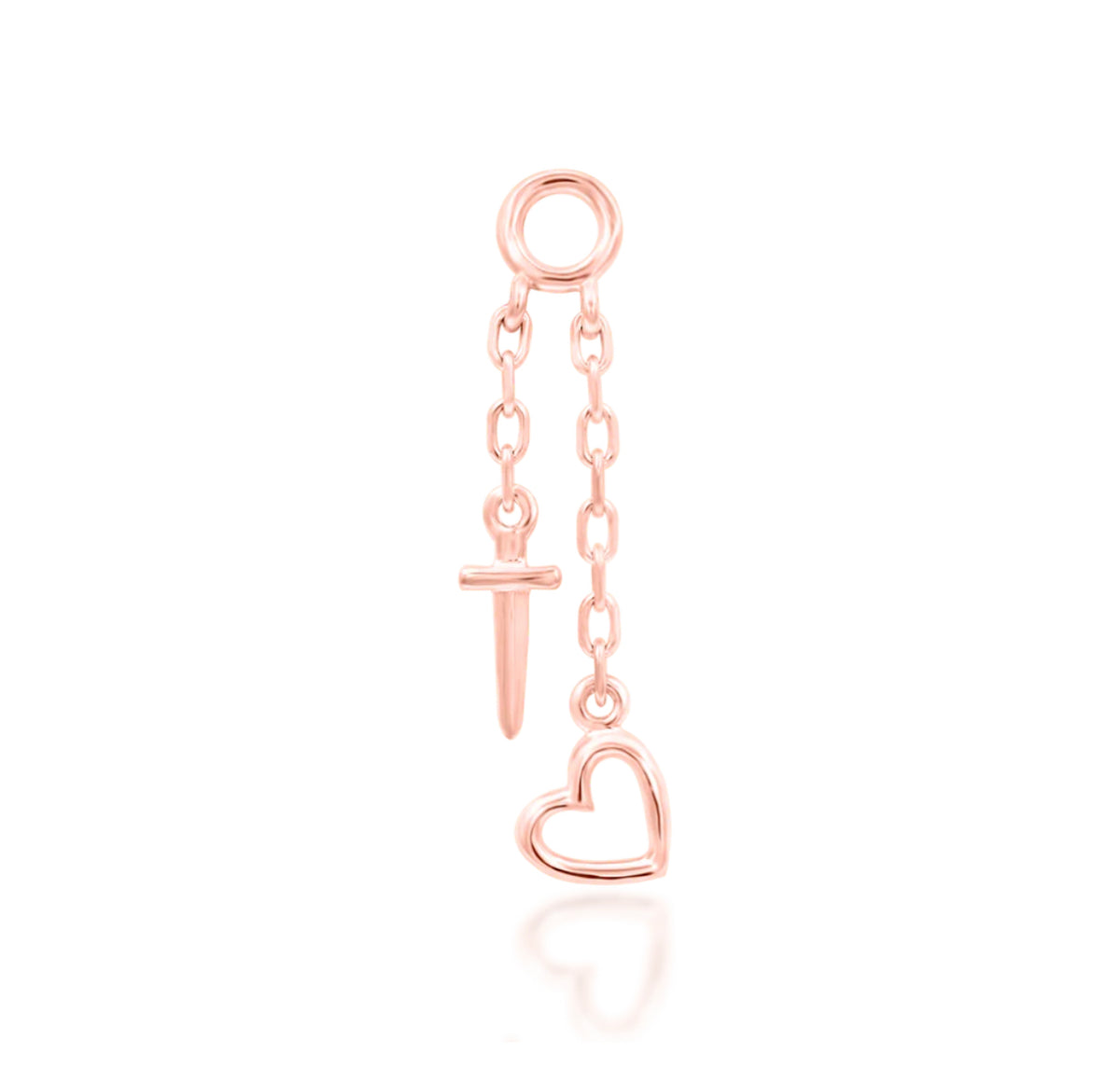 Junipurr Love Hurts solid 14k gold two-drop piercing charm.