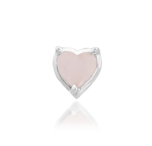 Junipurr Love Me solid 14k gold threadless end with a genuine heart-shaped Rose Quartz gemstone, product view.