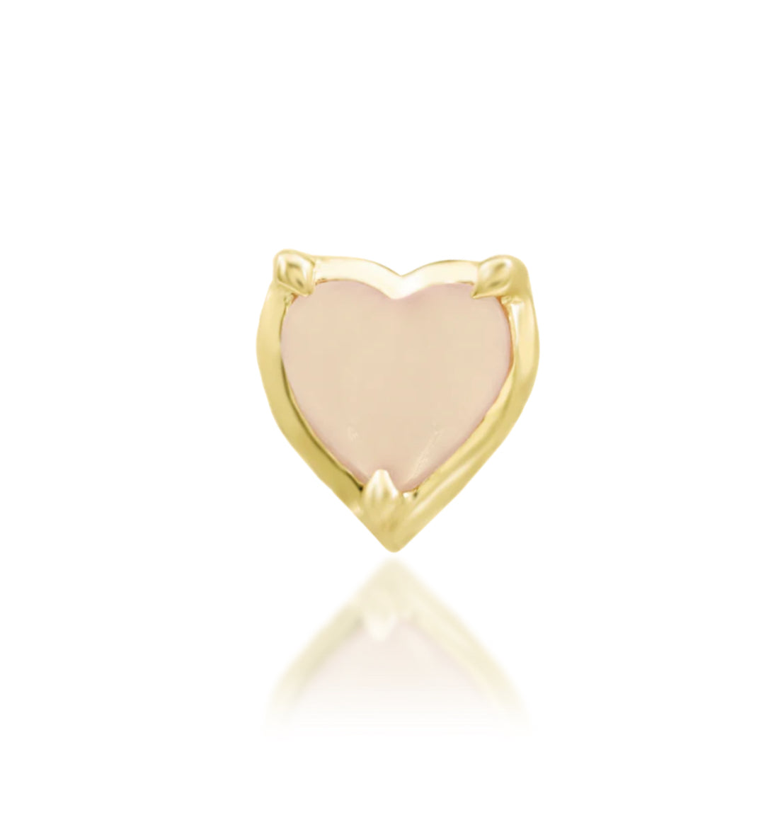 Junipurr Love Me heart-shaped Rose Quartz threadless decorative end in solid 14k gold, product view.