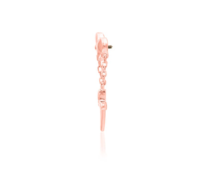 Junipurr Love Story solid 14k rose gold 14G internally threaded decorative end, product view.