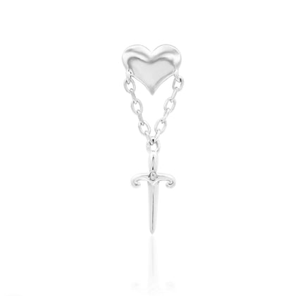 Junipurr Love Story solid 14k white gold 14G internally threaded decorative end, angled view.