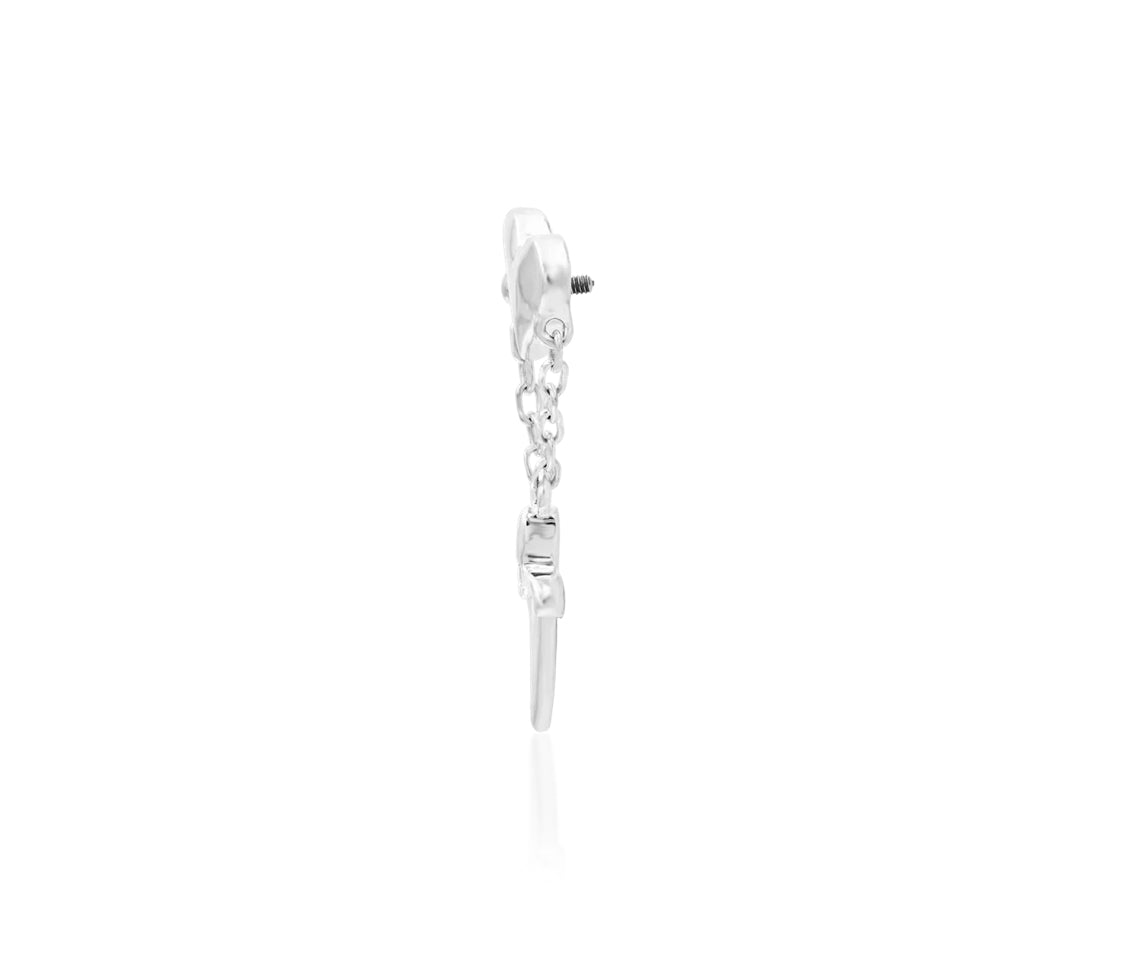 Junipurr Love Story solid 14k white gold 14G internally threaded decorative end, product view.