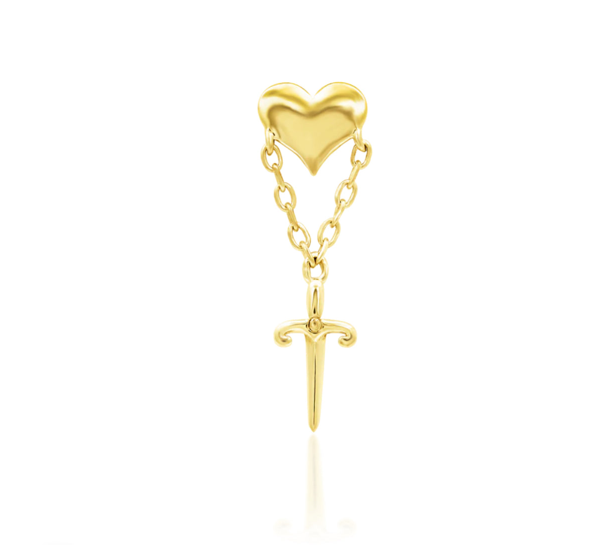 Junipurr Love Story solid 14k yellow gold 14G internally threaded decorative end, front view.