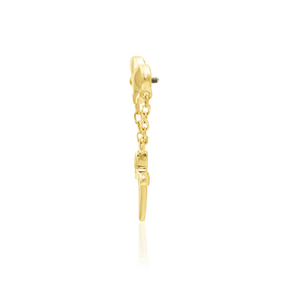 Junipurr Love Story solid 14k yellow gold 14G internally threaded decorative end, product view.