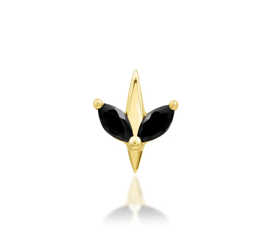 Junipurr Lucienne solid 14k gold symmetrical Black CZ threadless decorative end, product view.