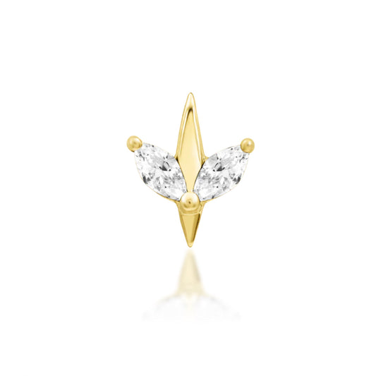 Junipurr Lucienne solid 14k yellow gold symmetrical White CZ threadless end, front view.