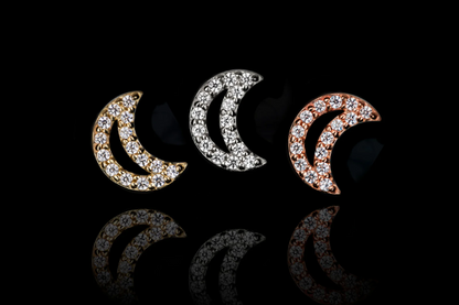 Junipurr Lunar crescent moon threadless end in solid 14k yellow and white gold with White CZ