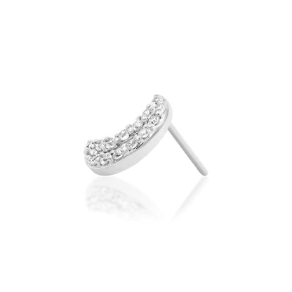 Side profile of the Junipurr Lunar threadless end showing its solid white gold crescent moon setting