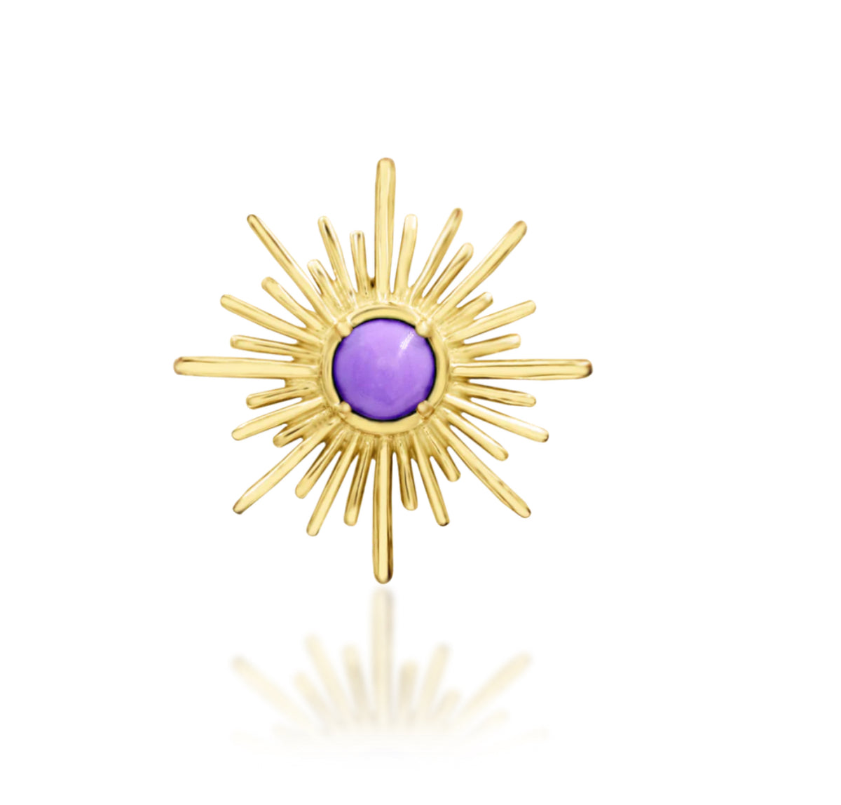 Junipurr Lux solid 14k gold threadless decorative end with synthetic Purple Turquoise, product view.