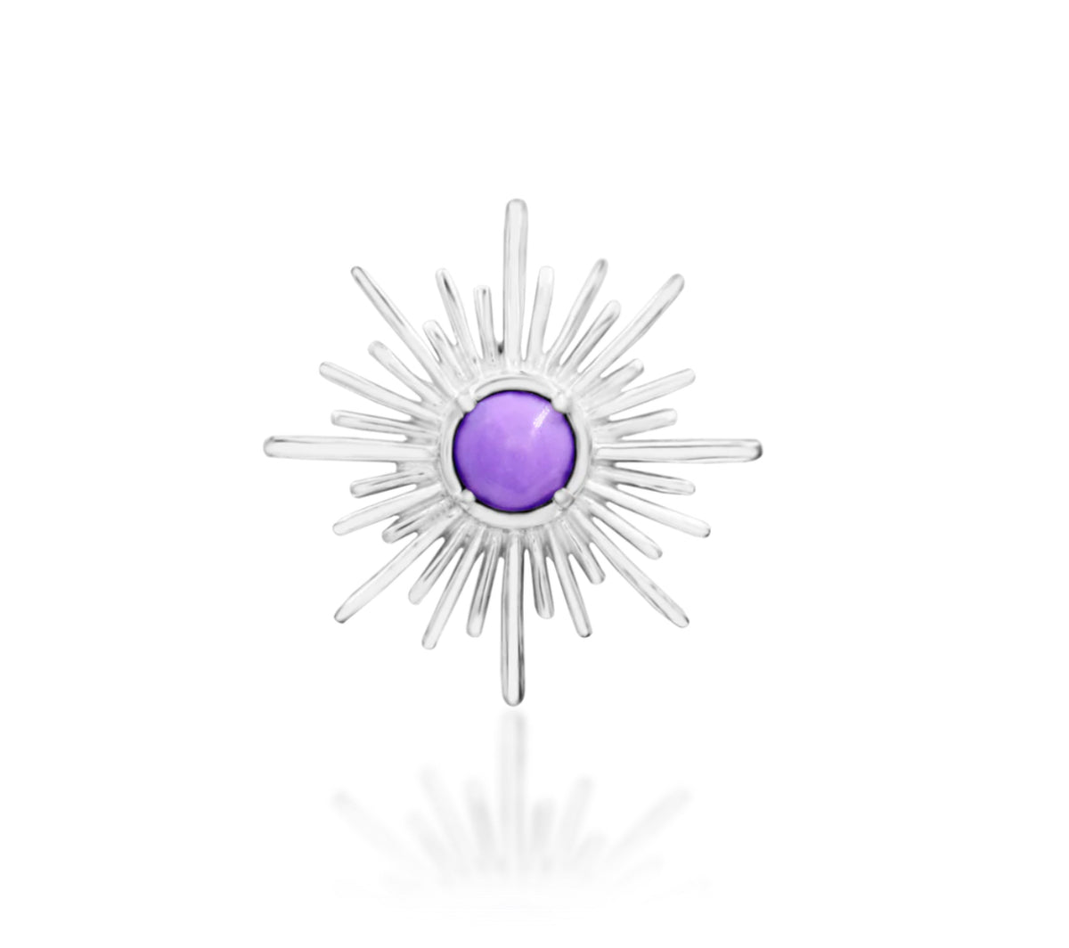 Junipurr Lux synthetic Purple Turquoise threadless decorative end in solid 14k gold, product view.