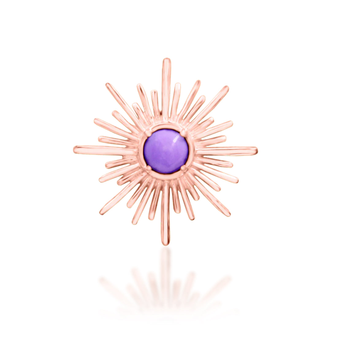 Junipurr Lux solid 14k gold broad synthetic Purple Turquoise decorative end, product view.