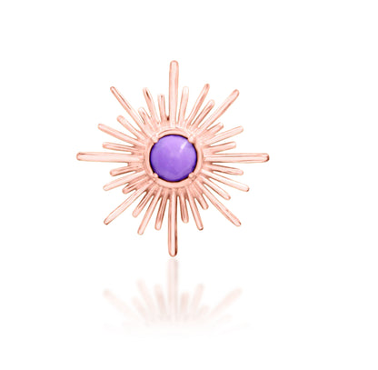 Junipurr Lux solid 14k gold broad synthetic Purple Turquoise decorative end, product view.