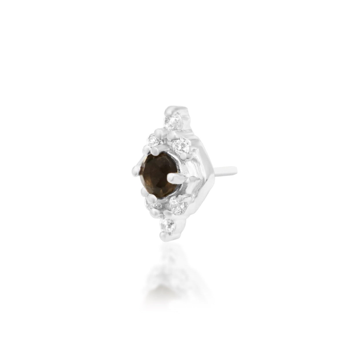 Junipurr Makena smoky quartz and cubic zirconia threadless end in 14k white gold, angled view
