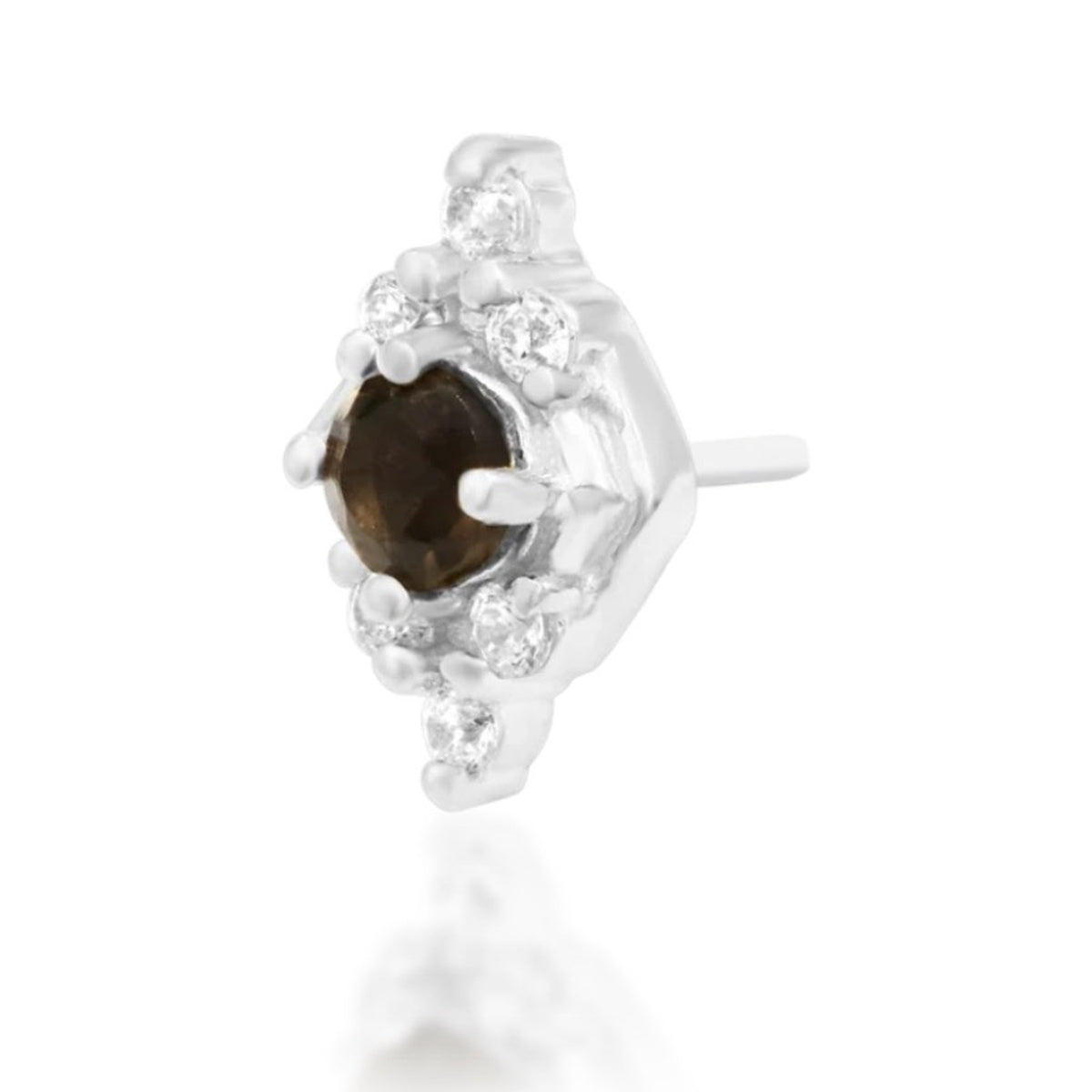 Junipurr Makena smoky quartz and cubic zirconia threadless end in 14k white gold, angled view