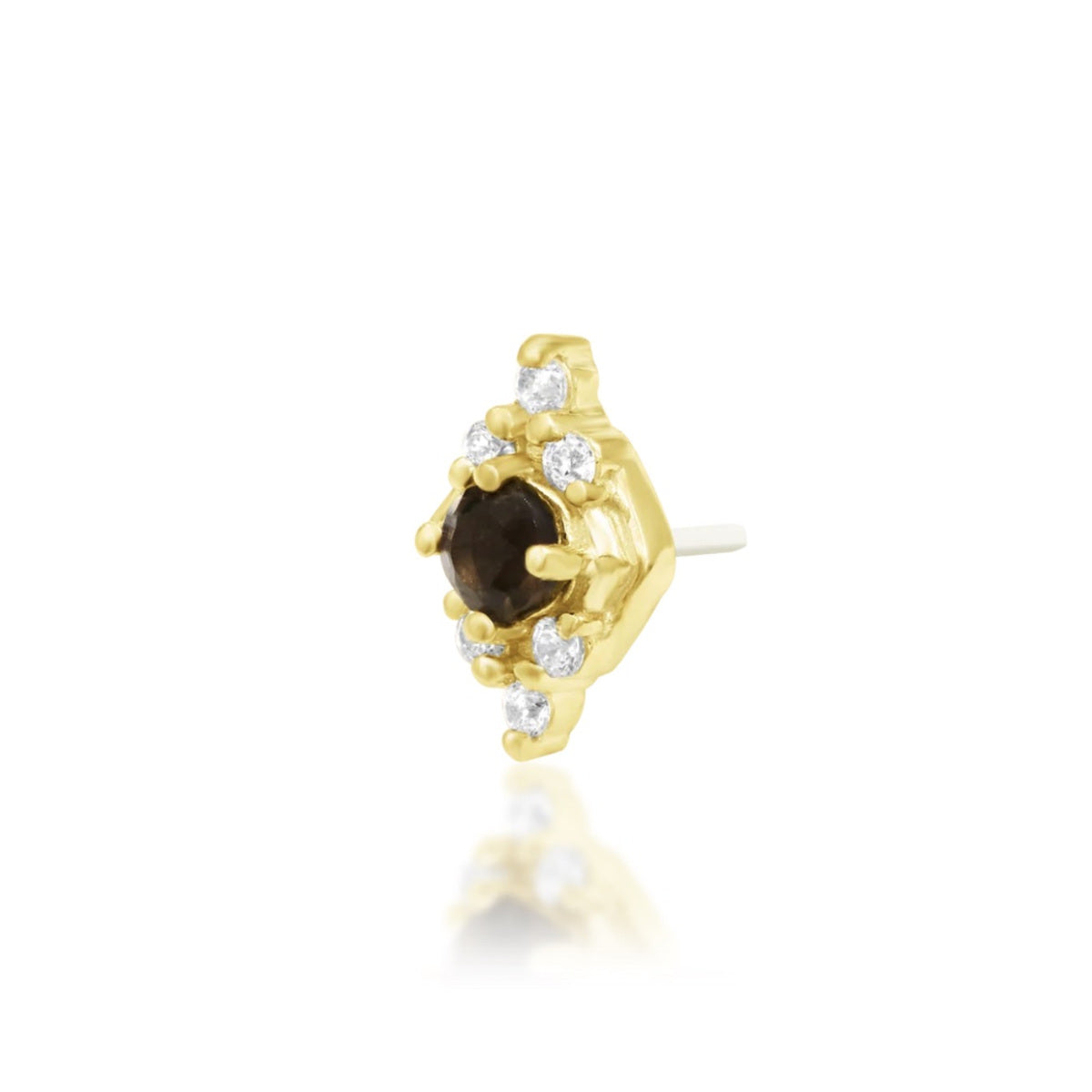 Junipurr Makena smoky quartz and cubic zirconia threadless end in 14k yellow gold, angled view