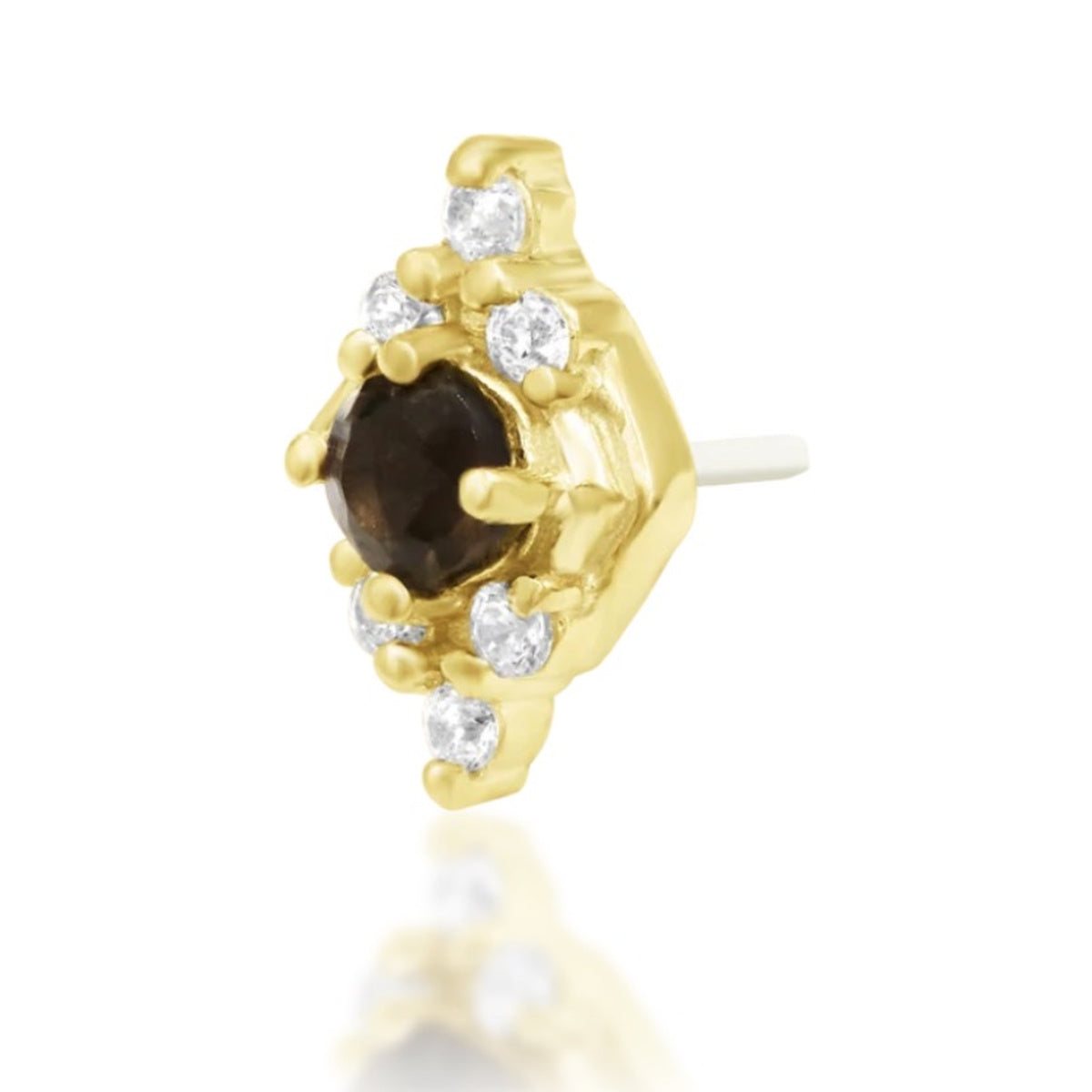 Junipurr Makena smoky quartz and cubic zirconia threadless end in 14k yellow gold, angled view