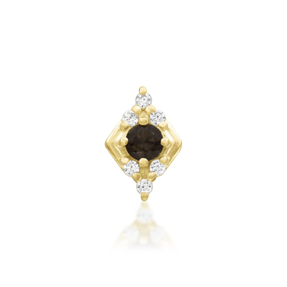 Junipurr Makena smoky quartz and cubic zirconia threadless end in 14k yellow gold, front view