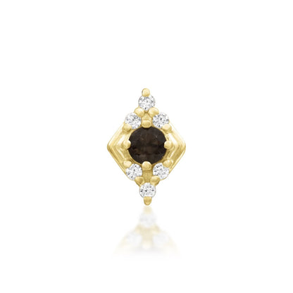 Junipurr Makena smoky quartz and cubic zirconia threadless end in 14k yellow gold, front view