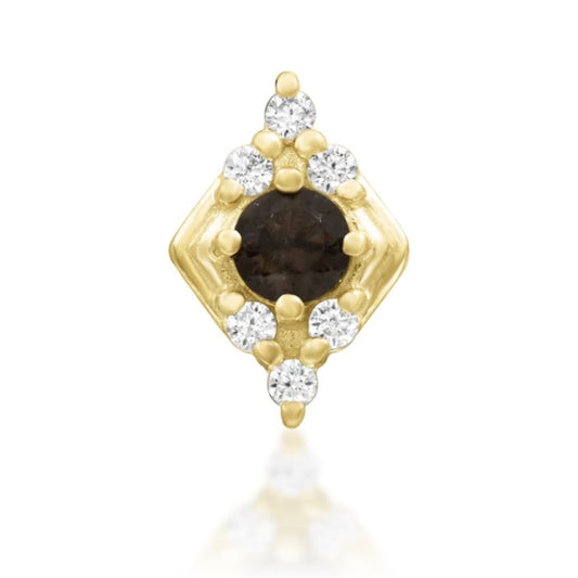 Junipurr Makena smoky quartz and cubic zirconia threadless end in 14k yellow gold, front view