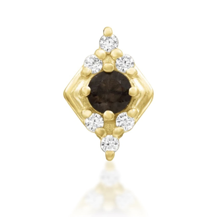 Junipurr Makena smoky quartz and cubic zirconia threadless end in 14k yellow gold, front view